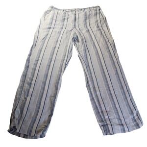 Talbots 100% Linen Wide Leg Pants 14 Striped Resort Lightweight Pockets Coastal